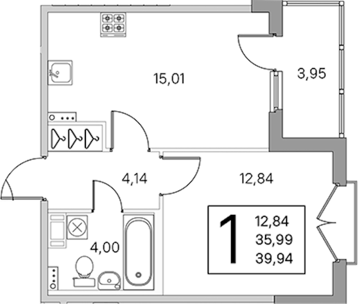 1-комнатная квартира 37.97 м², 4/4 эт., ЖК «Любоград в Стрельне»